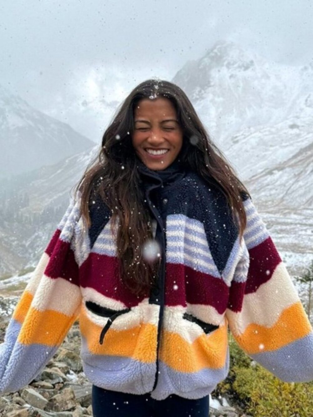 FP Movement Hit The Slopes Striped Printed Fleece Jacket S